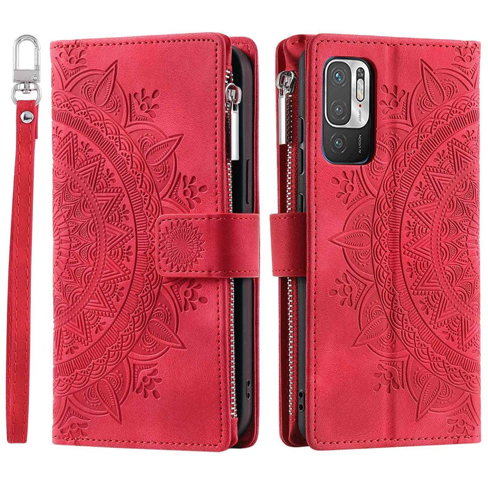 Multiple Card Slots Phone Case for Xiaomi Redmi Note 10 5G/Note 10T 5G/Poco M3 Pro 5G/Poco M3 Pro 4G Mandala Flower Imprinted PU Leather Zipper Pocket Wallet Cover