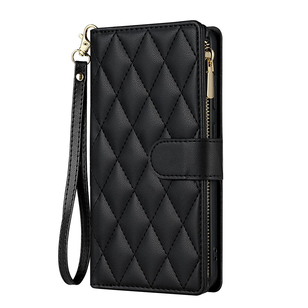 Til Samsung Galaxy A57 5G Etui Rhombus Syet Læderpung Telefoncover med Lang / Kort Rem