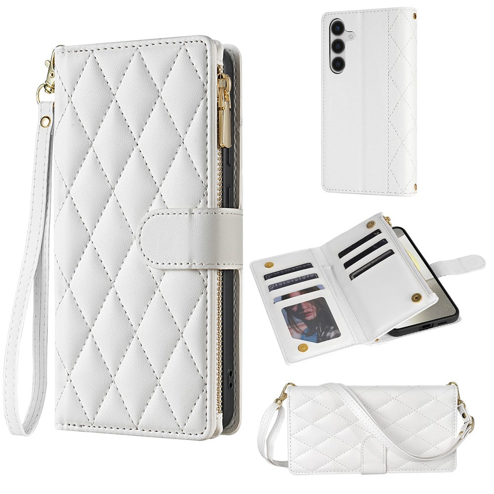 Til Samsung Galaxy A57 5G Etui Rhombus Syet Læderpung Telefoncover med Lang / Kort Rem