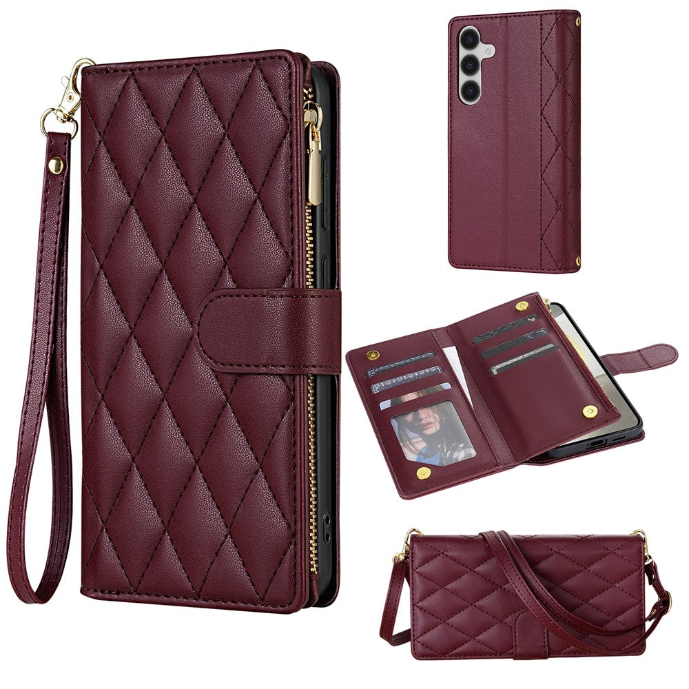 Til Samsung Galaxy A57 5G Etui Rhombus Syet Læderpung Telefoncover med Lang / Kort Rem
