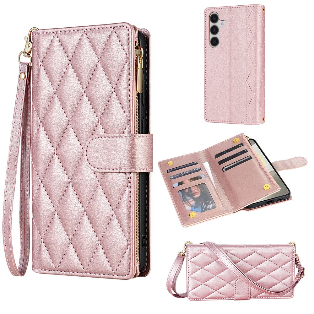Til Samsung Galaxy A57 5G Etui Rhombus Syet Læderpung Telefoncover med Lang / Kort Rem