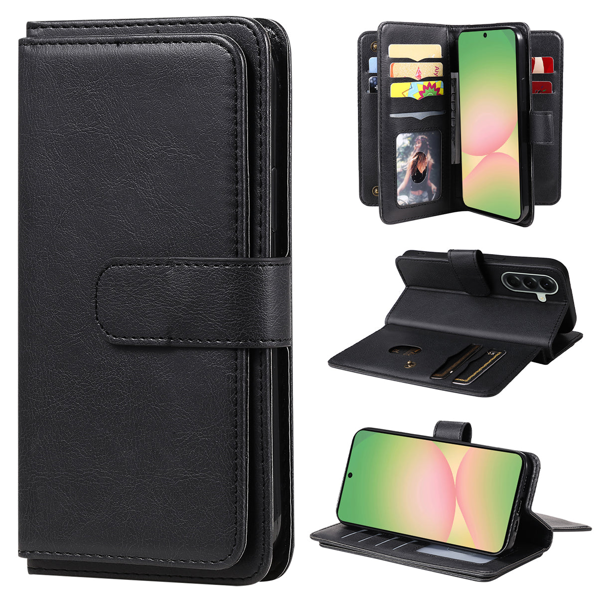 Til Samsung Galaxy A57 5G lædercover med 10 kortholdere og støttefod