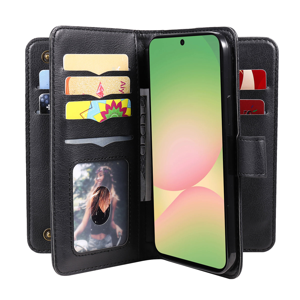 Til Samsung Galaxy A57 5G lædercover med 10 kortholdere og støttefod