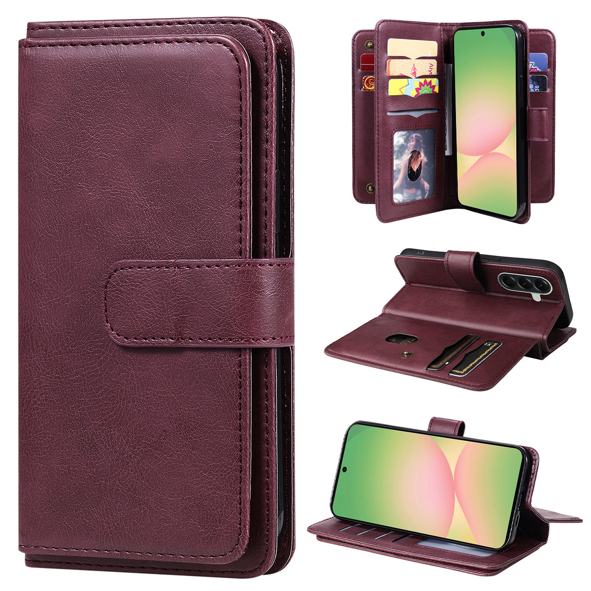 Til Samsung Galaxy A57 5G lædercover med 10 kortholdere og støttefod