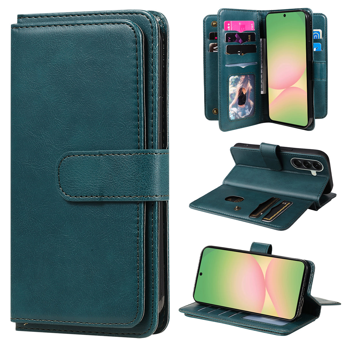 Til Samsung Galaxy A57 5G lædercover med 10 kortholdere og støttefod