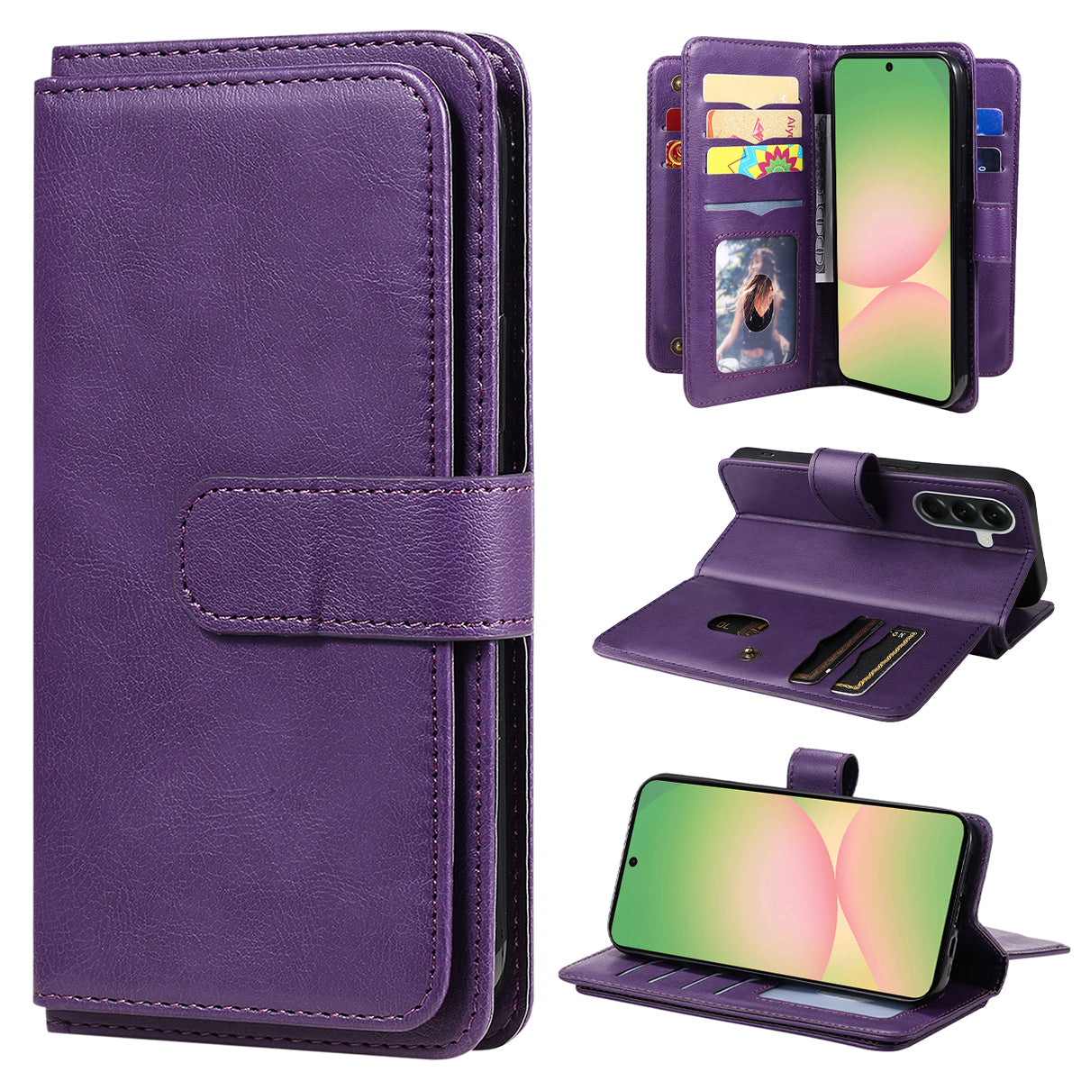 Til Samsung Galaxy A57 5G lædercover med 10 kortholdere og støttefod