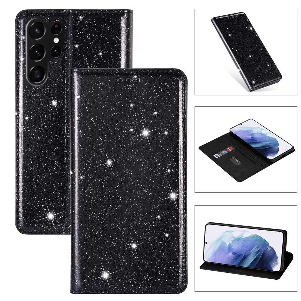 For Samsung Galaxy S26 Ultra Case Glittery PU Leather + TPU Card Slot Phone Cover