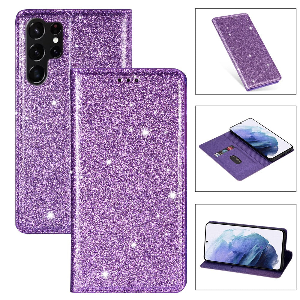 For Samsung Galaxy S26 Ultra Case Glittery PU Leather + TPU Card Slot Phone Cover