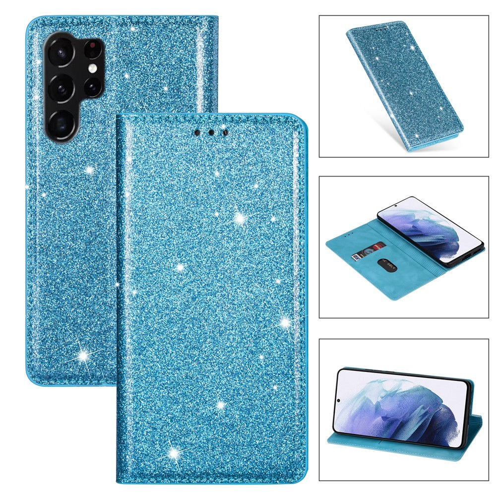 For Samsung Galaxy S26 Ultra Case Glittery PU Leather + TPU Card Slot Phone Cover
