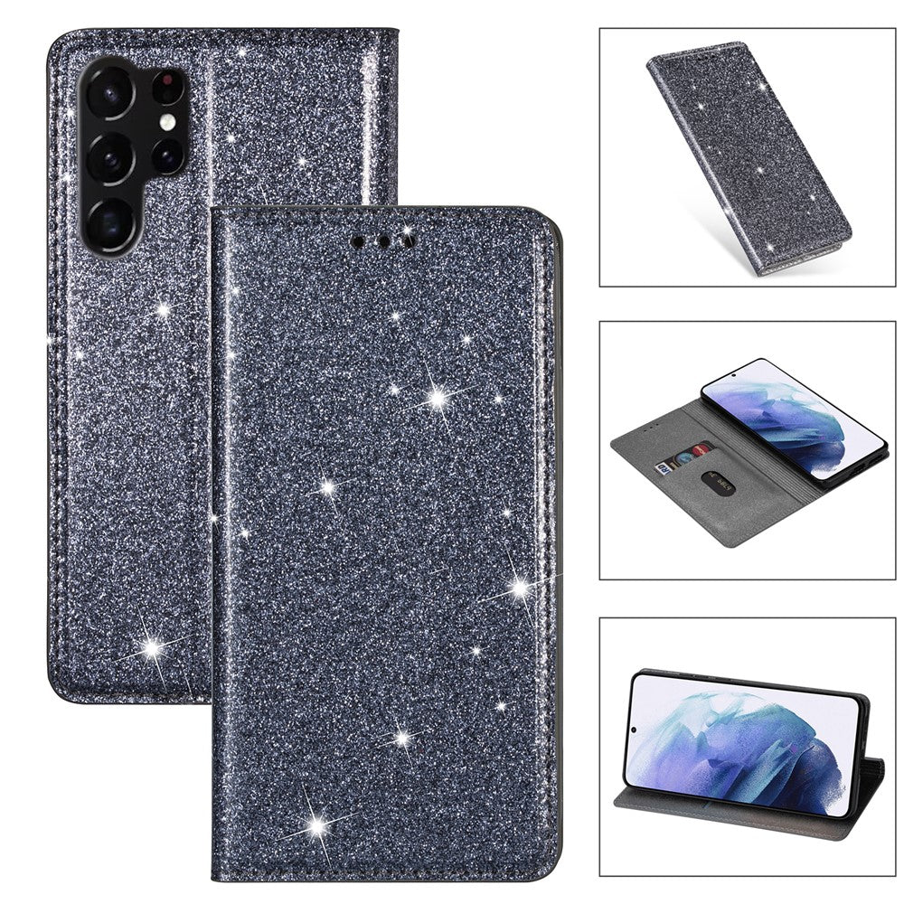For Samsung Galaxy S26 Ultra Case Glittery PU Leather + TPU Card Slot Phone Cover