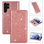 For Samsung Galaxy S26 Ultra Case Glittery PU Leather + TPU Card Slot Phone Cover