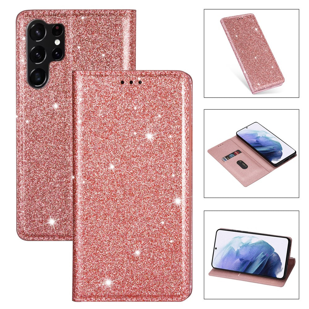 For Samsung Galaxy S26 Ultra Case Glittery PU Leather + TPU Card Slot Phone Cover