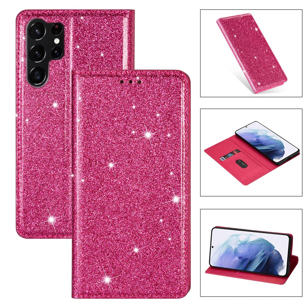 For Samsung Galaxy S26 Ultra Case Glittery PU Leather + TPU Card Slot Phone Cover