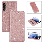 For Samsung Galaxy S26 Case Glittery PU Leather + TPU Card Slot Phone Cover