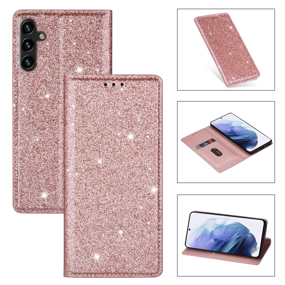 For Samsung Galaxy S26 Case Glittery PU Leather + TPU Card Slot Phone Cover