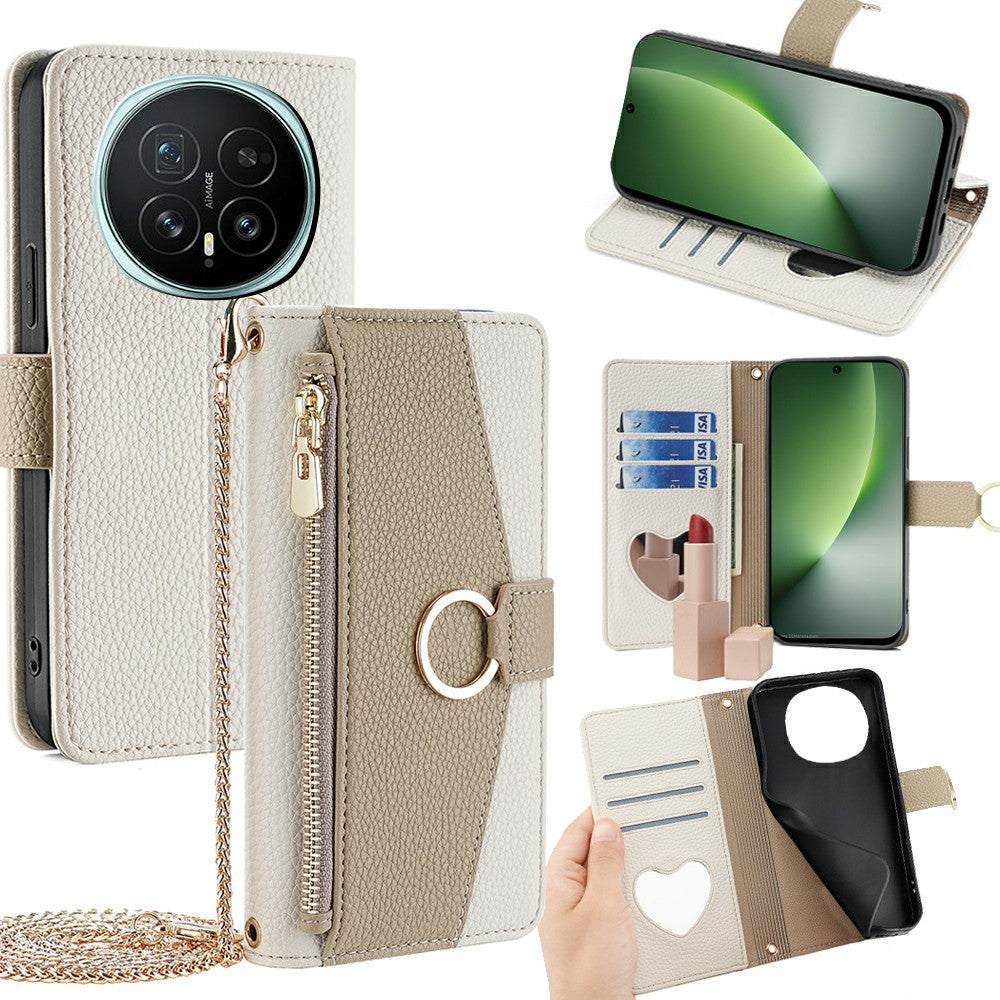 For Honor Magic8 5G Case Mirror Wallet Leather Phone Cover with Chain Shoulder Strap