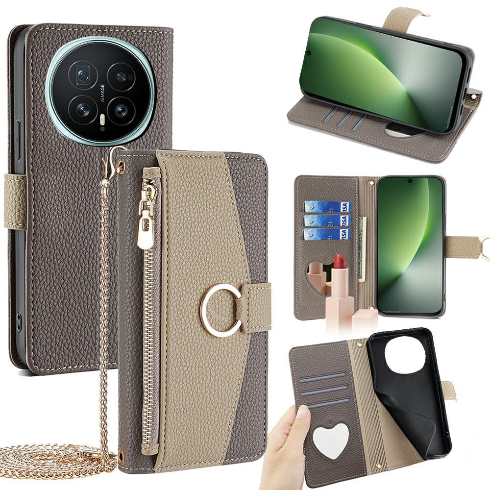 For Honor Magic8 5G Case Mirror Wallet Leather Phone Cover with Chain Shoulder Strap