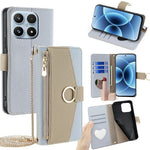 For Xiaomi 17 Case Mirror Wallet Leather Phone Cover with Chain Shoulder Strap