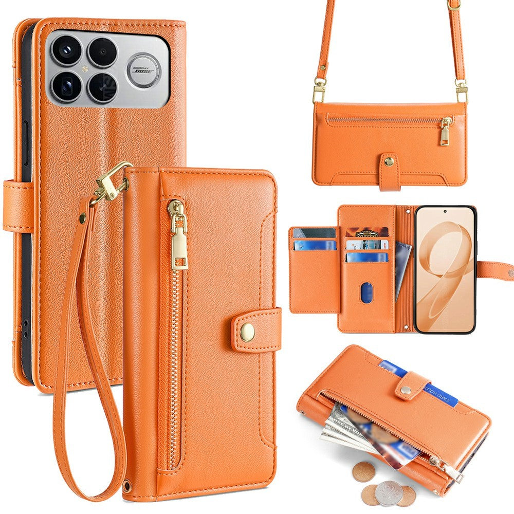 For Xiaomi Poco F8 Ultra / Redmi K90 Pro Max 5G Leather Case Zipper Pocket Wallet Phone Cover with 2 Straps