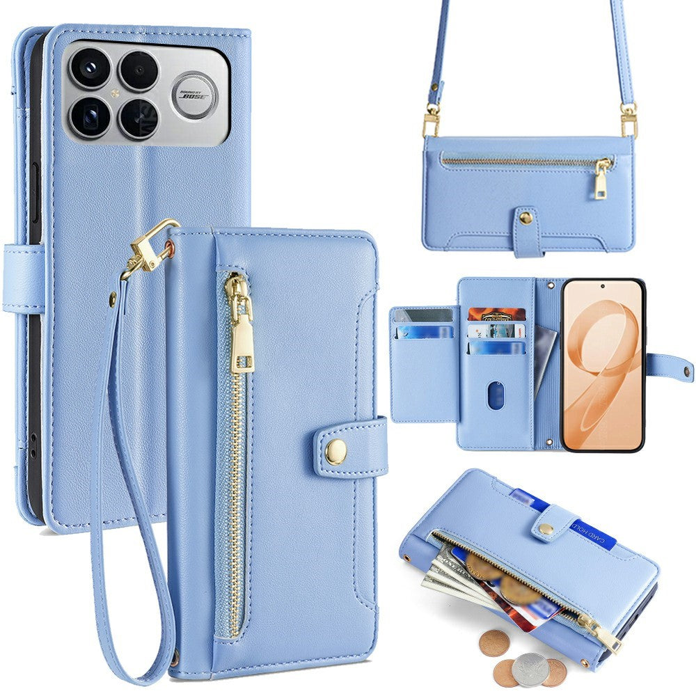 For Xiaomi Poco F8 Ultra / Redmi K90 Pro Max 5G Leather Case Zipper Pocket Wallet Phone Cover with 2 Straps