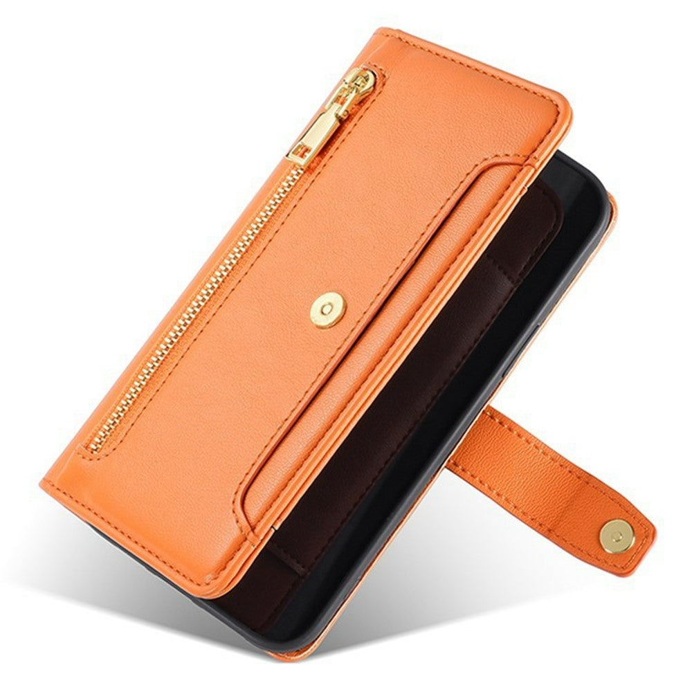 For Honor Magic8 5G Leather Case Zipper Pocket Wallet Phone Cover with 2 Straps
