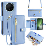 For Honor Magic8 5G Leather Case Zipper Pocket Wallet Phone Cover with 2 Straps