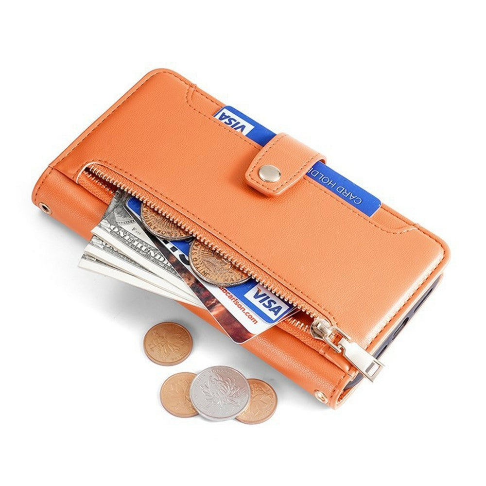 For Honor Magic8 Pro 5G Leather Case Zipper Pocket Wallet Phone Cover with 2 Straps