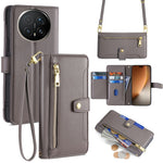For Honor Magic8 Pro 5G Leather Case Zipper Pocket Wallet Phone Cover with 2 Straps