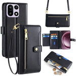 For OnePlus 15 5G Leather Case Zipper Pocket Wallet Phone Cover with 2 Straps