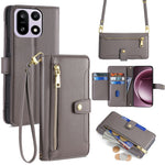 For OnePlus 15 5G Leather Case Zipper Pocket Wallet Phone Cover with 2 Straps