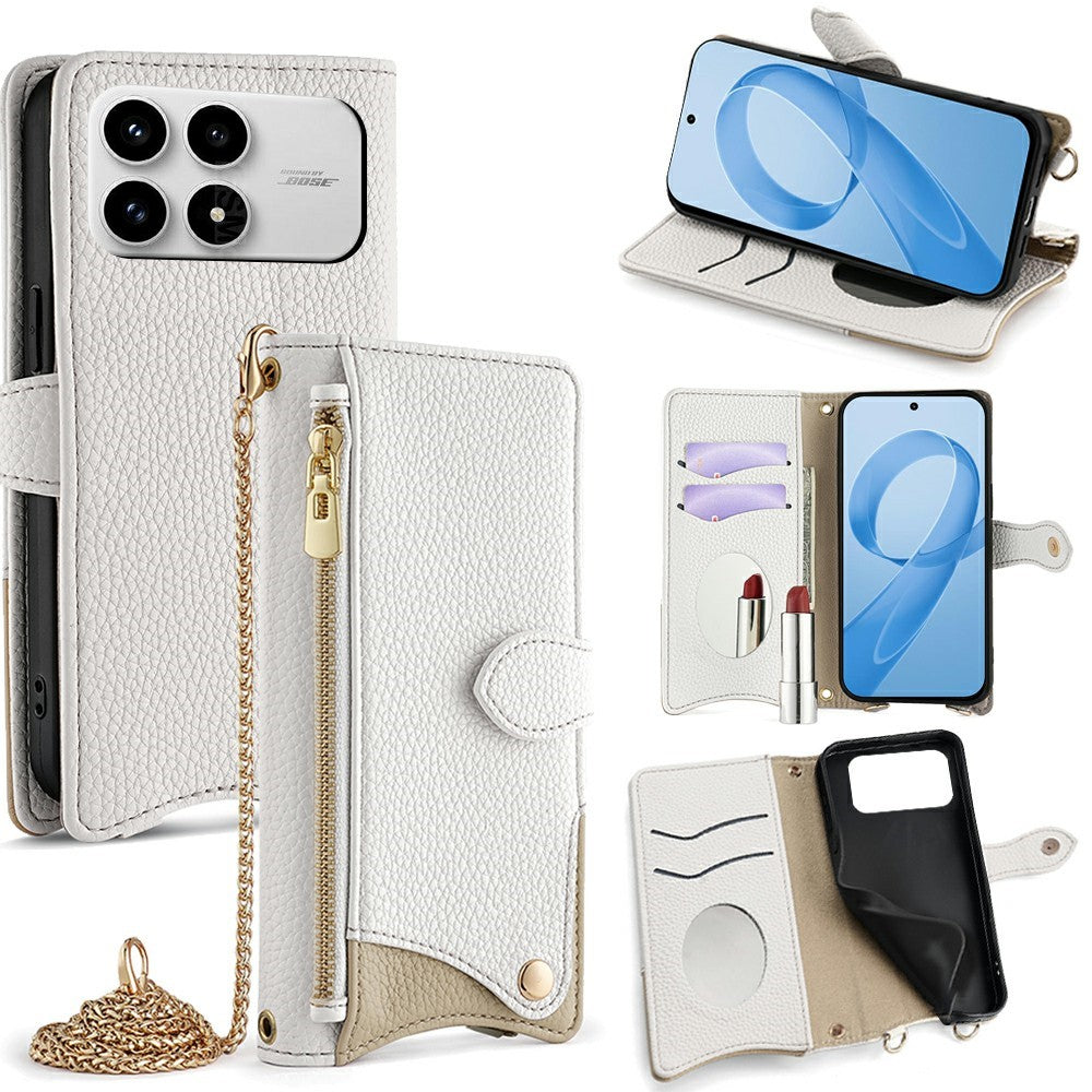 For Xiaomi Poco F8 Pro 5G / Redmi K90 5G Leather Case Wallet Stand Cover Irregular Tail Style with Chain Strap