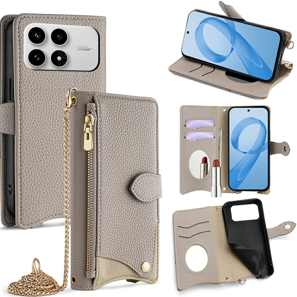For Xiaomi Poco F8 Pro 5G / Redmi K90 5G Leather Case Wallet Stand Cover Irregular Tail Style with Chain Strap