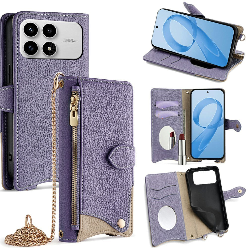 For Xiaomi Poco F8 Pro 5G / Redmi K90 5G Leather Case Wallet Stand Cover Irregular Tail Style with Chain Strap