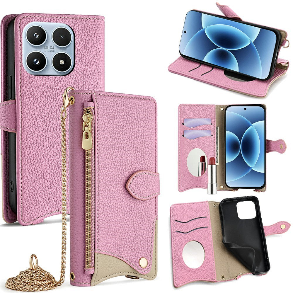 For Xiaomi 17 Leather Case Wallet Stand Cover Irregular Tail Style with Chain Strap