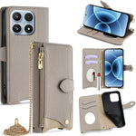 For Xiaomi 17 Leather Case Wallet Stand Cover Irregular Tail Style with Chain Strap