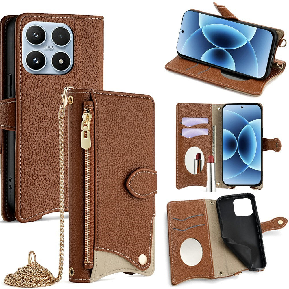 For Xiaomi 17 Leather Case Wallet Stand Cover Irregular Tail Style with Chain Strap