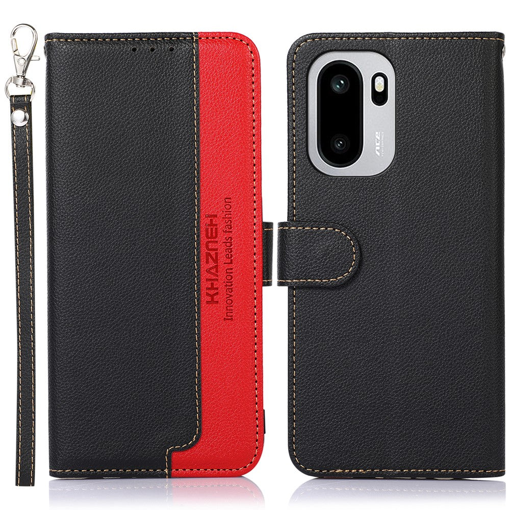 KHAZNEH For OnePlus 15R 5G Case RFID Blocking Wallet Litchi Texture PU Leather Phone Cover with Strap