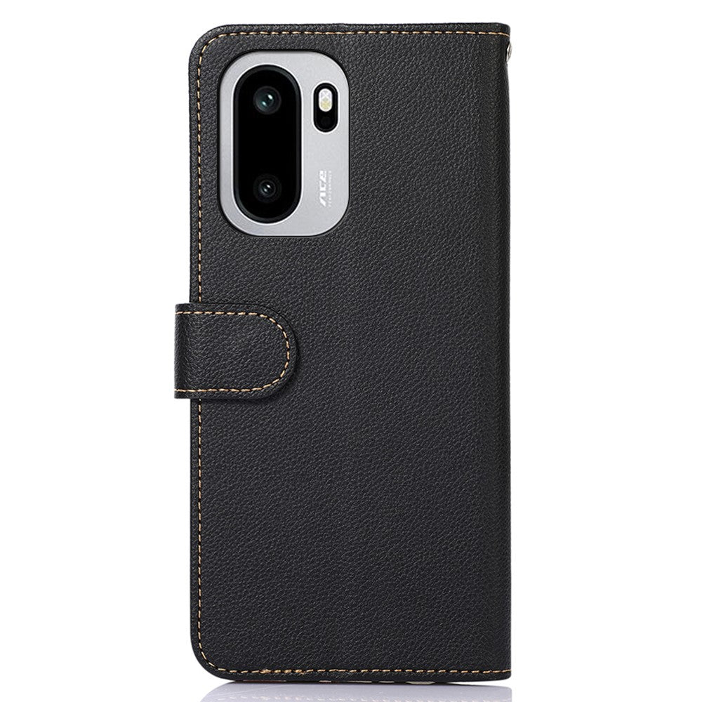 KHAZNEH For OnePlus 15R 5G Case RFID Blocking Wallet Litchi Texture PU Leather Phone Cover with Strap