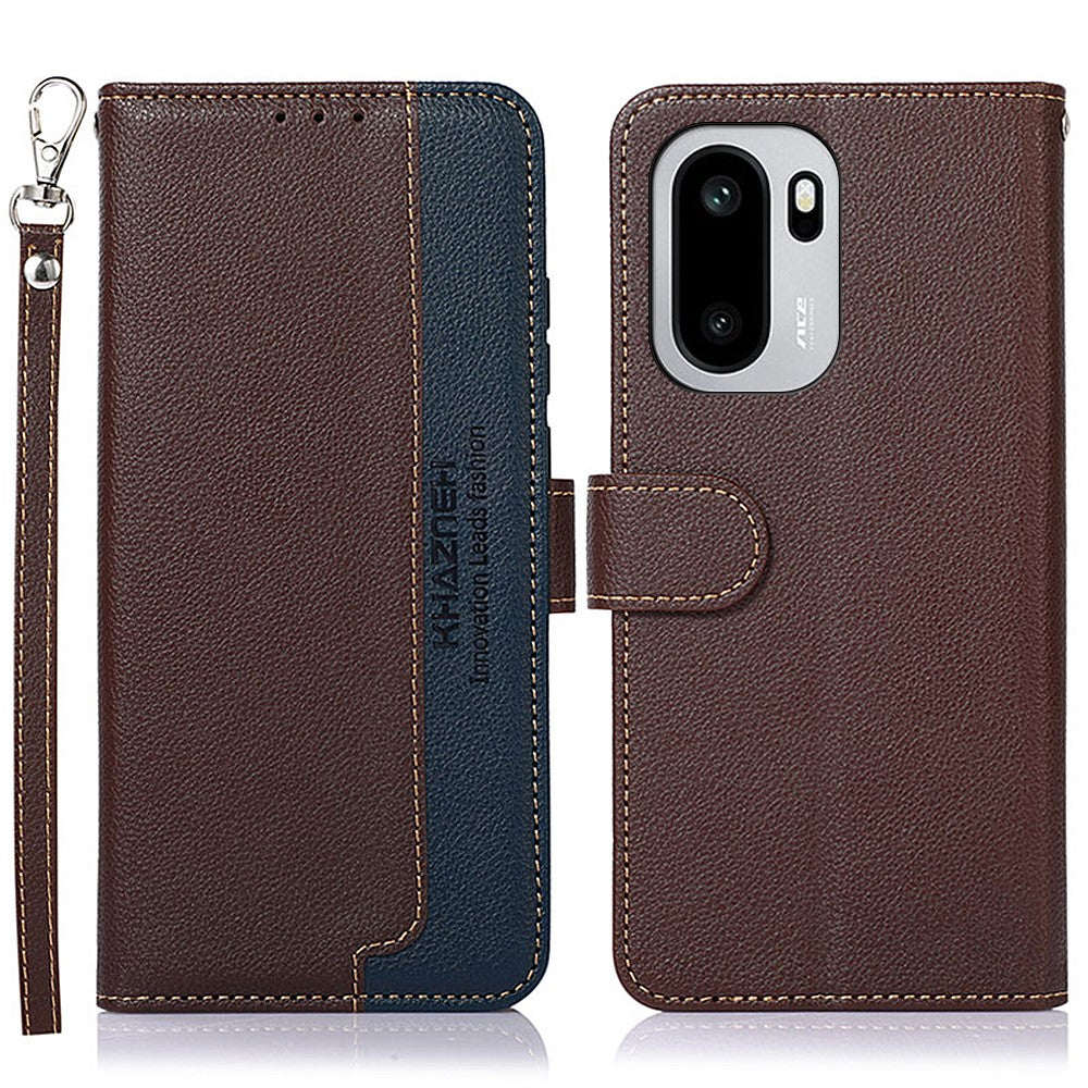 KHAZNEH For OnePlus 15R 5G Case RFID Blocking Wallet Litchi Texture PU Leather Phone Cover with Strap