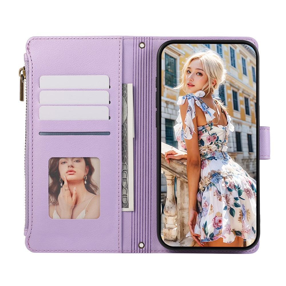 For Xiaomi 17 Case Multi Card Slots Zipper Leather Phone Cover with Wrist Strap