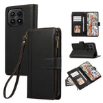 For Xiaomi 17 Case Multi Card Slots Zipper Leather Phone Cover with Wrist Strap