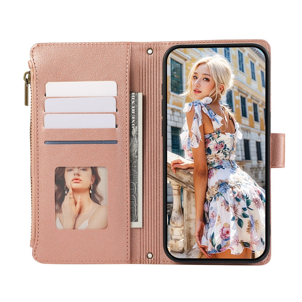 For Honor 400 Pro 5G (Global) Case Multi Card Slots Zipper Leather Phone Cover with Wrist Strap