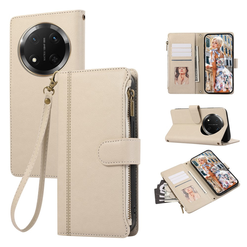 Phone Case For Honor X60 Pro 5G  /  X9c 5G  /  Magic7 Lite 5G Multi Card Slots Zipper Leather Phone Cover with Wrist Strap