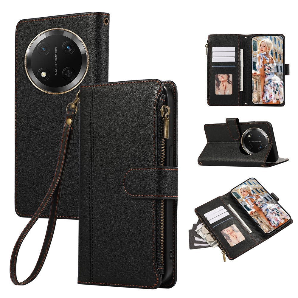 Phone Case For Honor X60 Pro 5G  /  X9c 5G  /  Magic7 Lite 5G Multi Card Slots Zipper Leather Phone Cover with Wrist Strap