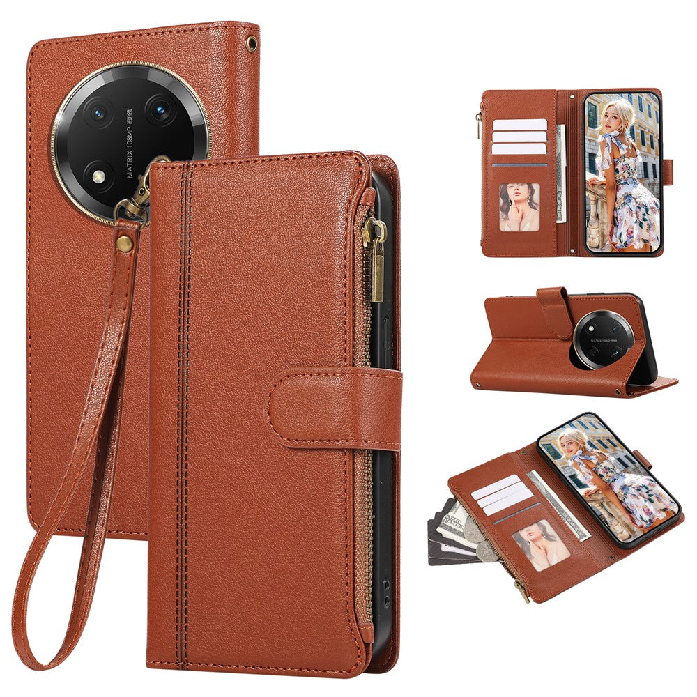 Phone Case For Honor X60 Pro 5G  /  X9c 5G  /  Magic7 Lite 5G Multi Card Slots Zipper Leather Phone Cover with Wrist Strap