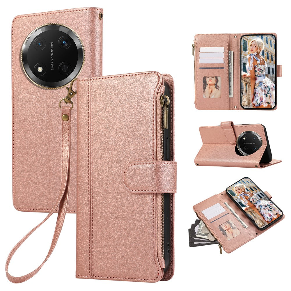 Phone Case For Honor X60 Pro 5G  /  X9c 5G  /  Magic7 Lite 5G Multi Card Slots Zipper Leather Phone Cover with Wrist Strap
