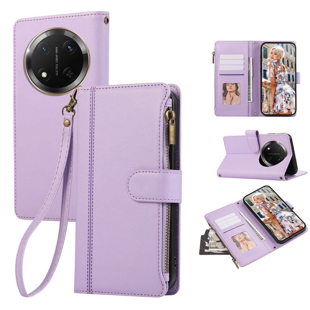 Phone Case For Honor X60 Pro 5G  /  X9c 5G  /  Magic7 Lite 5G Multi Card Slots Zipper Leather Phone Cover with Wrist Strap