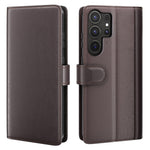AMORUS For Samsung Galaxy S24 Ultra Stand Cases Calf Texture Genuine Split Leather Wallet Phone Cover
