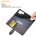 AMORUS For Samsung Galaxy S24 Ultra Stand Cases Calf Texture Genuine Split Leather Wallet Phone Cover