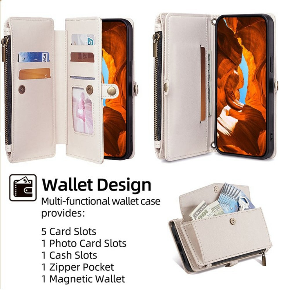PU Leather Case for Honor 400 Smart 5G / 400 Smart 4G / X7d 4G Card Slots Zipper Purse Phone Cover with Shoulder Strap